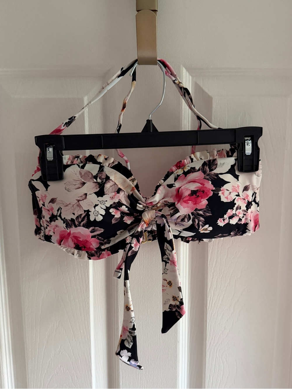 Xhilaration Black Floral Tie-Front Bikini Top - Pink/White